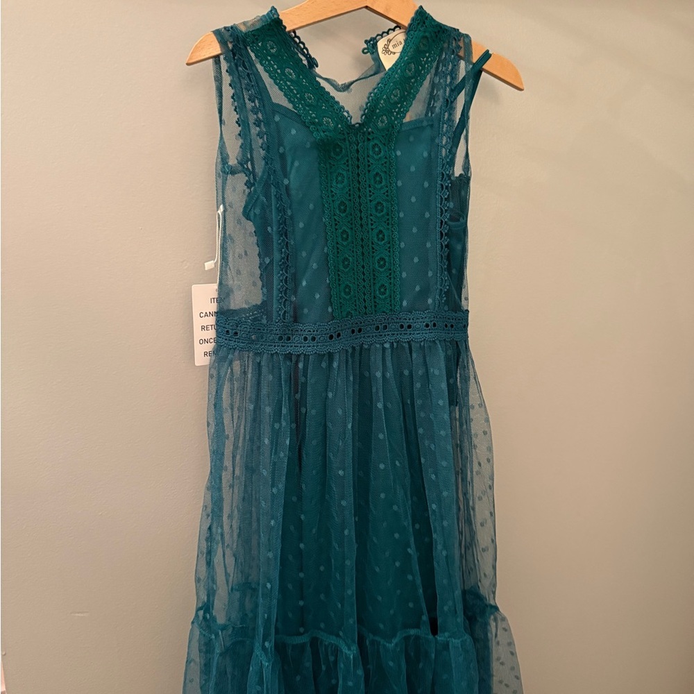 Joyfolie Green Ruffled Tiered Sundress for Wedding Guest